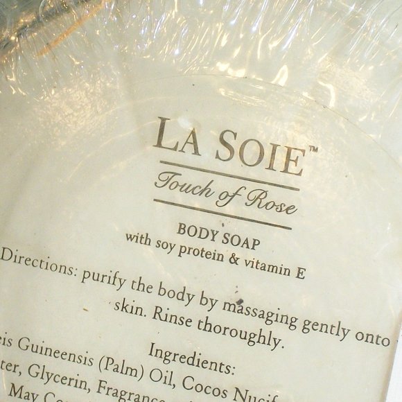 NEW LA SOIE Touch of Rose Body Soap in Custom Glass Dish Soy & Vitamin E Sealed - Picture 7 of 12